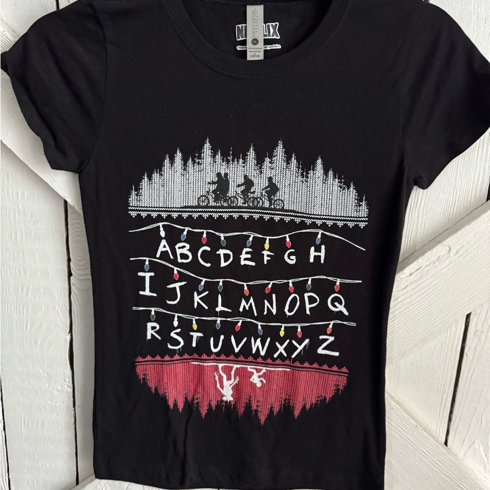 EUC Next Level Apparel Stranger Things Alphabet Girls Youth Large 10-12 Tee